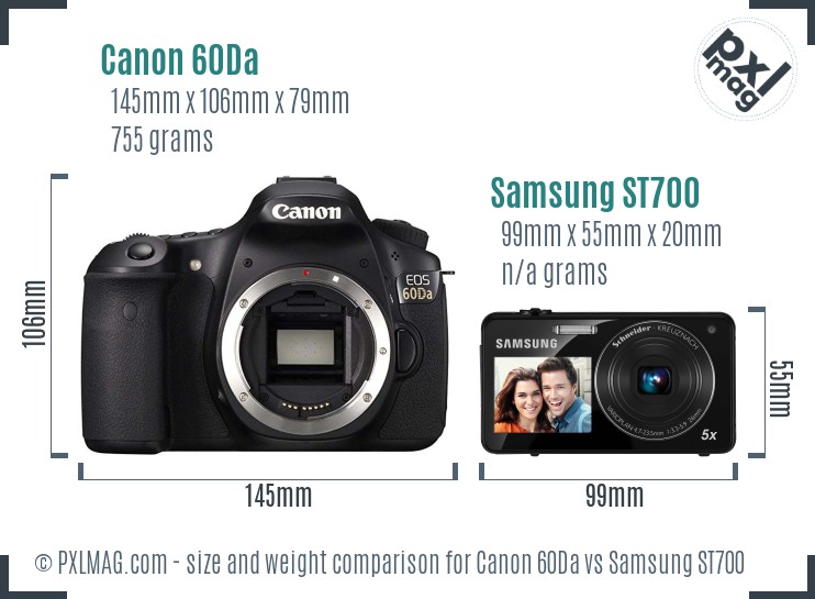 Canon 60Da vs Samsung ST700 size comparison
