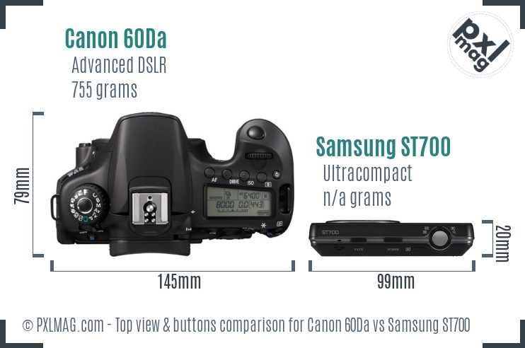 Canon 60Da vs Samsung ST700 top view buttons comparison