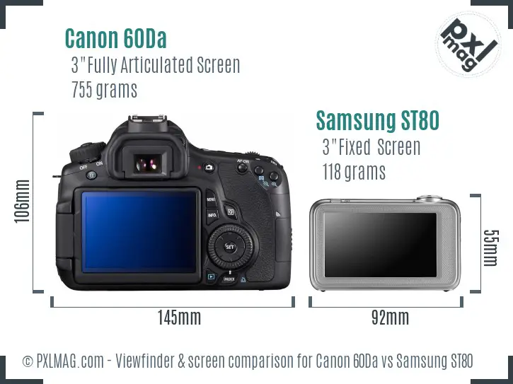 Canon 60Da vs Samsung ST80 Screen and Viewfinder comparison