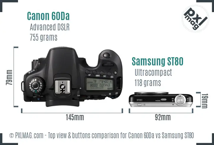 Canon 60Da vs Samsung ST80 top view buttons comparison