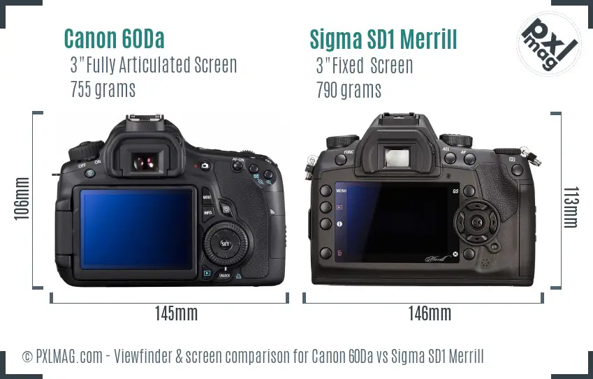Canon 60Da vs Sigma SD1 Merrill Screen and Viewfinder comparison