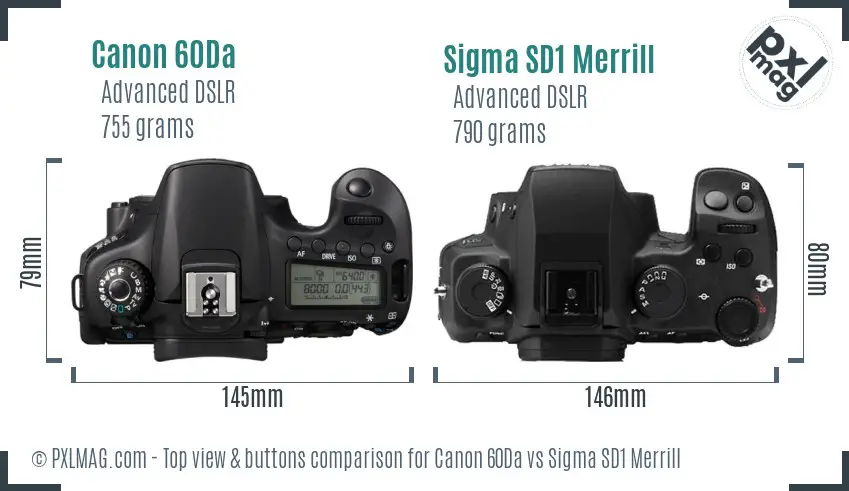 Canon 60Da vs Sigma SD1 Merrill top view buttons comparison