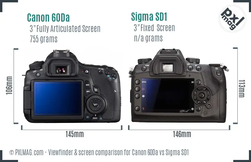 Canon 60Da vs Sigma SD1 Screen and Viewfinder comparison Canon 60Da vs Sigma SD1 Screen and Viewfinder comparison