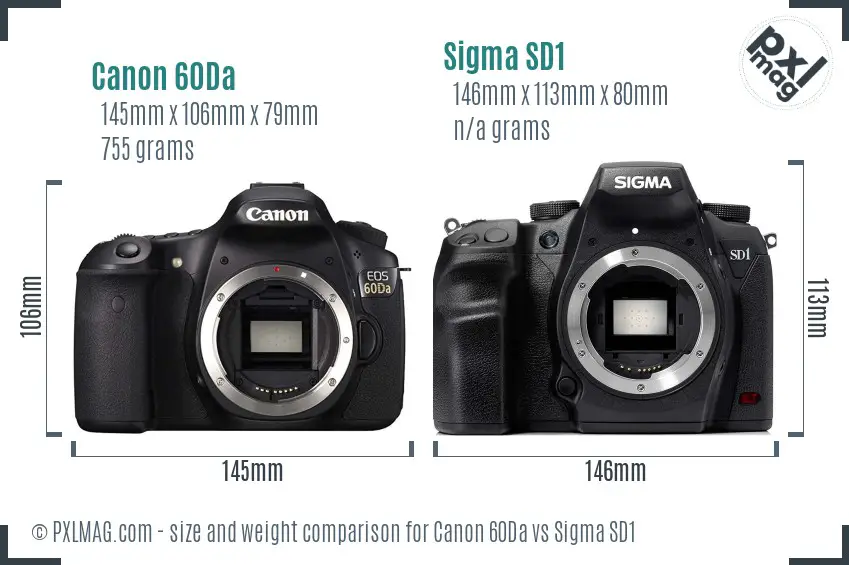 Canon 60Da vs Sigma SD1 size comparison Canon 60Da vs Sigma SD1 size comparison