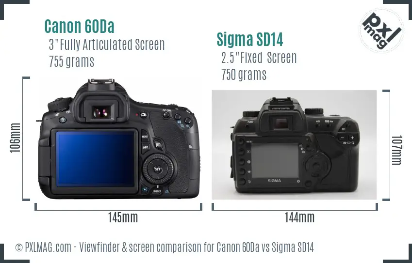Canon 60Da vs Sigma SD14 Screen and Viewfinder comparison Canon 60Da vs Sigma SD14 Screen and Viewfinder comparison