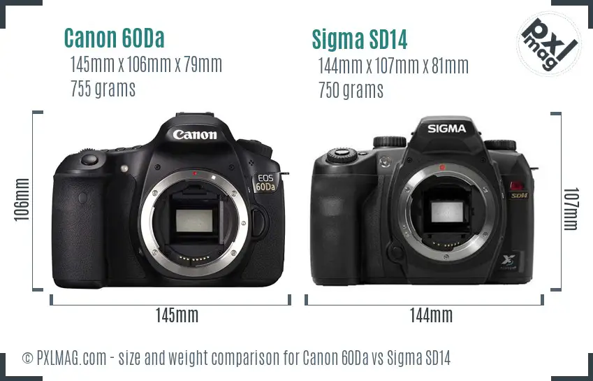 Canon 60Da vs Sigma SD14 size comparison Canon 60Da vs Sigma SD14 size comparison
