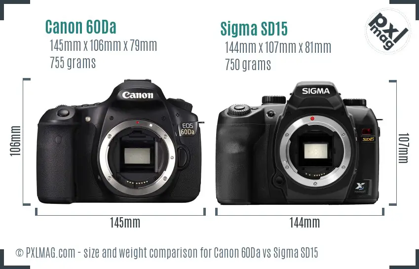 Canon 60Da vs Sigma SD15 size comparison