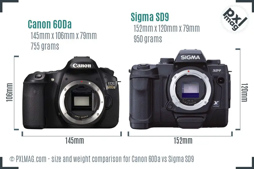 Canon 60Da vs Sigma SD9 size comparison