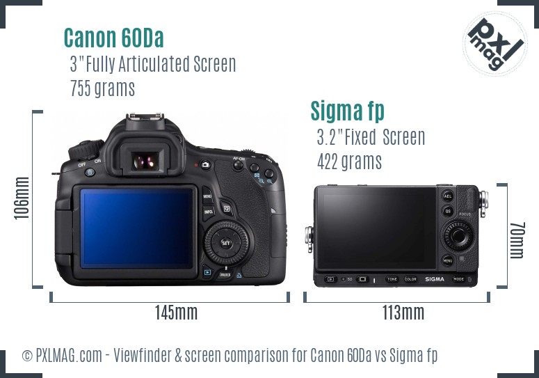 Canon 60Da vs Sigma fp Screen and Viewfinder comparison