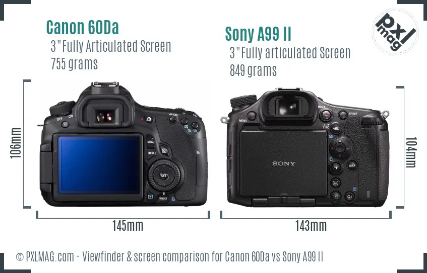 Canon 60Da vs Sony A99 II Screen and Viewfinder comparison