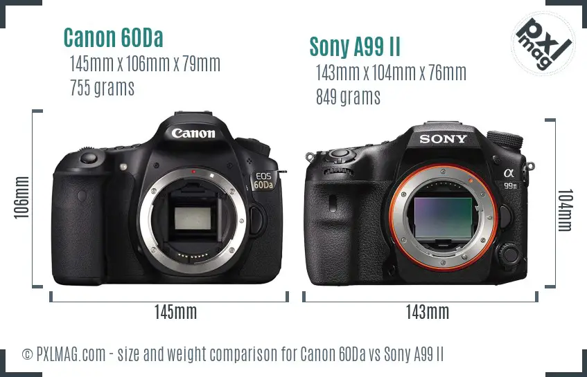 Canon 60Da vs Sony A99 II size comparison