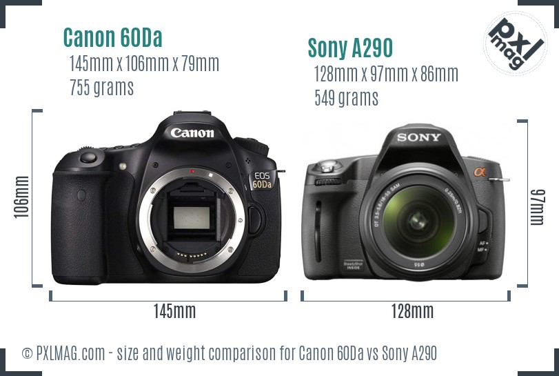 Canon 60Da vs Sony A290 size comparison Canon 60Da vs Sony A290 size comparison