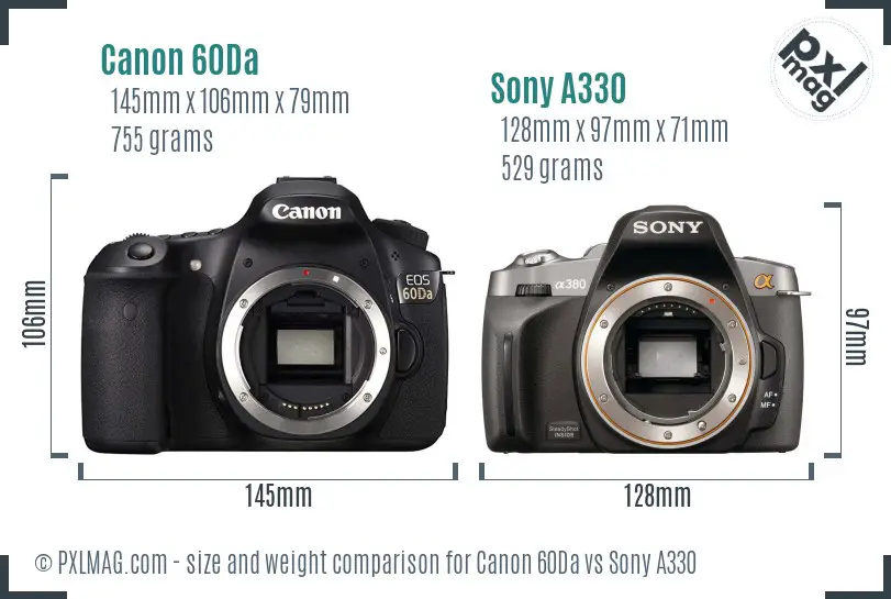 Canon 60Da vs Sony A330 size comparison