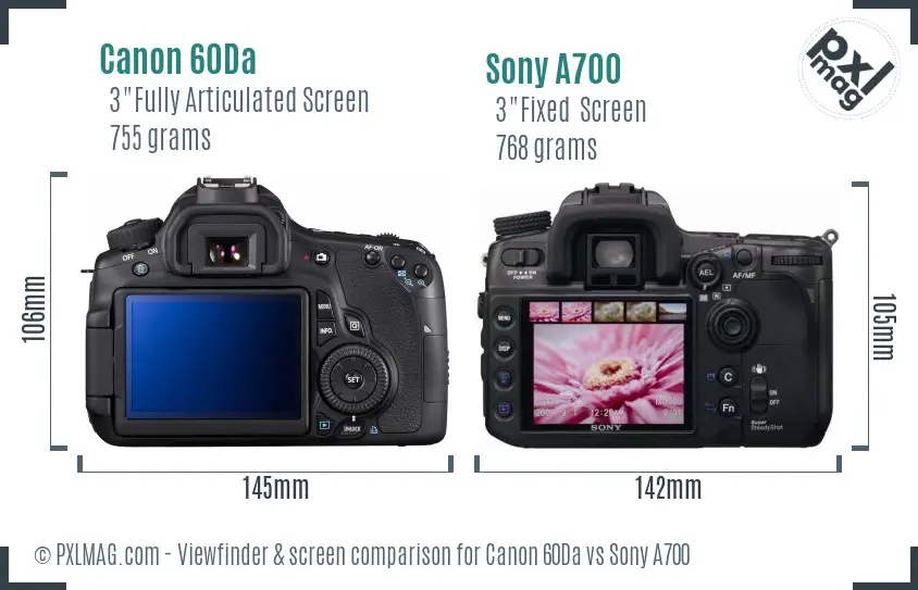 Canon 60Da vs Sony A700 Screen and Viewfinder comparison