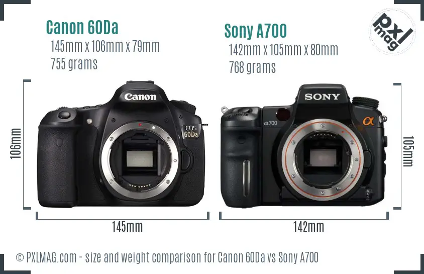 Canon 60Da vs Sony A700 size comparison