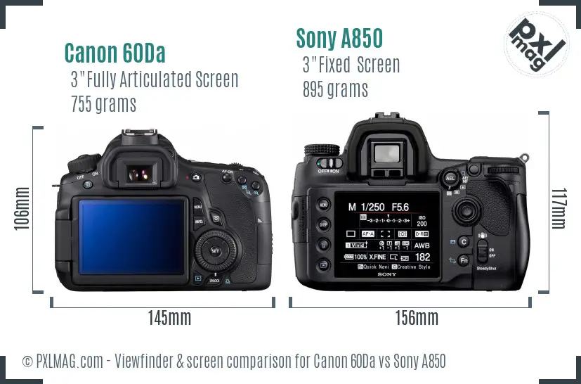 Canon 60Da vs Sony A850 Screen and Viewfinder comparison