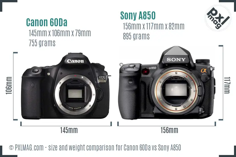 Canon 60Da vs Sony A850 size comparison