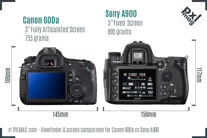 Canon 60Da vs Sony A900 Screen and Viewfinder comparison