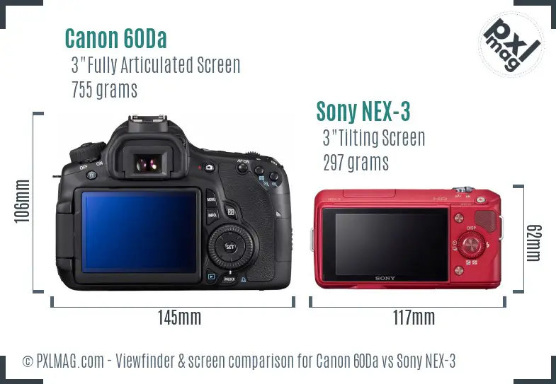 Canon 60Da vs Sony NEX-3 Screen and Viewfinder comparison
