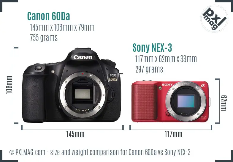 Canon 60Da vs Sony NEX-3 size comparison