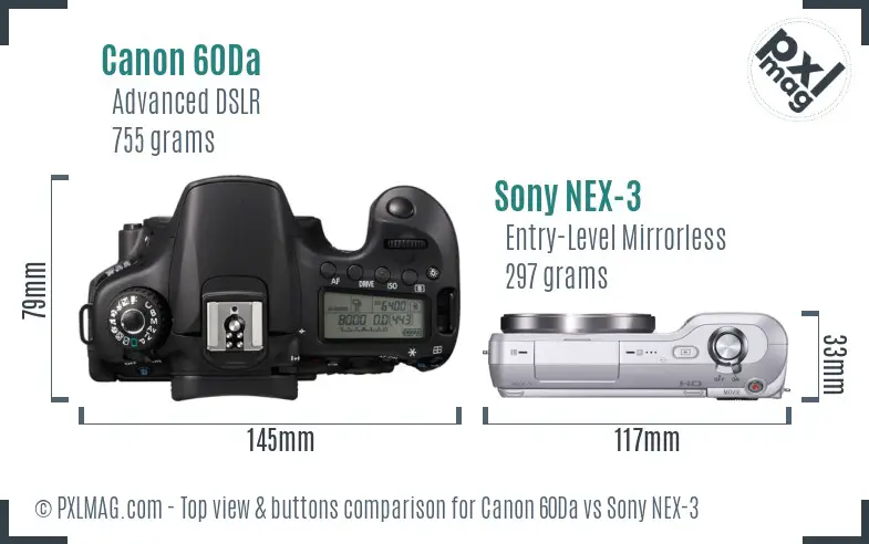 Canon 60Da vs Sony NEX-3 top view buttons comparison