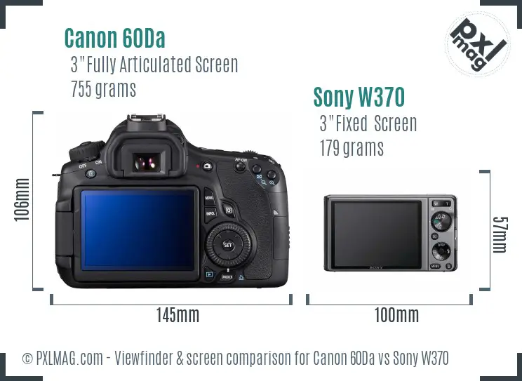 Canon 60Da vs Sony W370 Screen and Viewfinder comparison