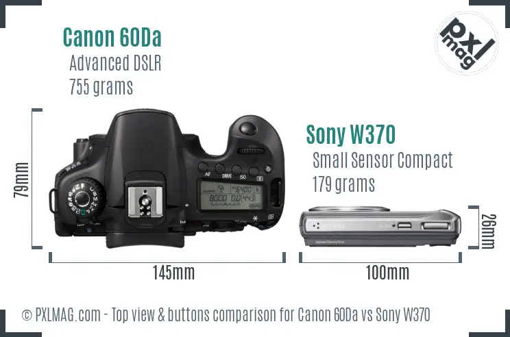 Canon 60Da vs Sony W370 top view buttons comparison