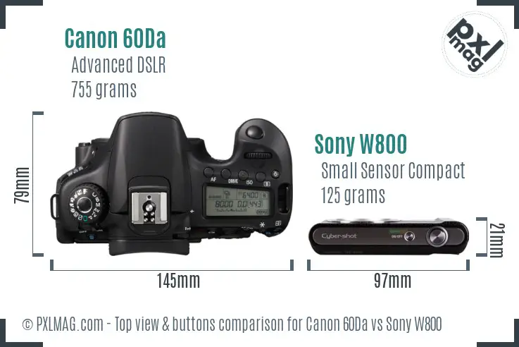 Canon 60Da vs Sony W800 top view buttons comparison