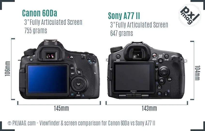 Canon 60Da vs Sony A77 II Screen and Viewfinder comparison