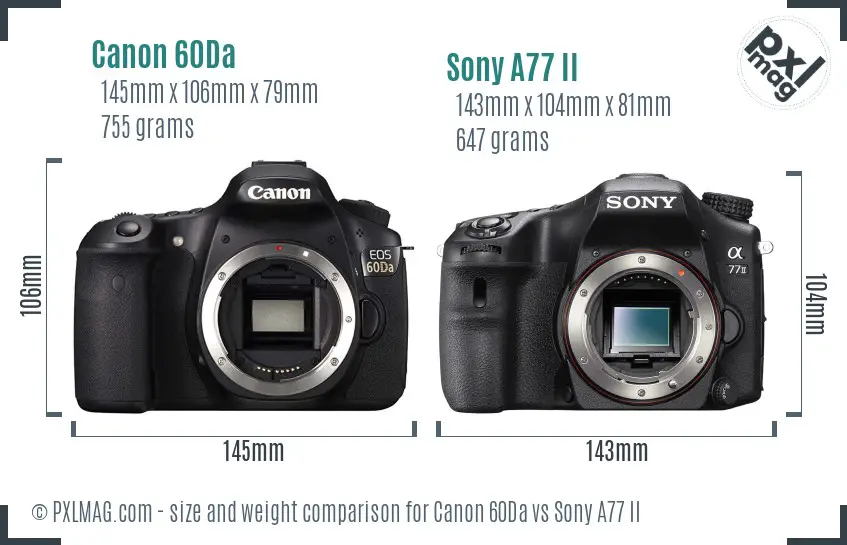 Canon 60Da vs Sony A77 II size comparison