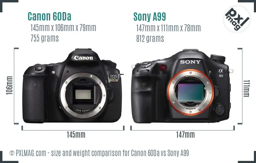 Canon 60Da vs Sony A99 size comparison