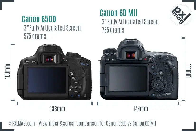 Canon 650D vs Canon 6D MII Screen and Viewfinder comparison