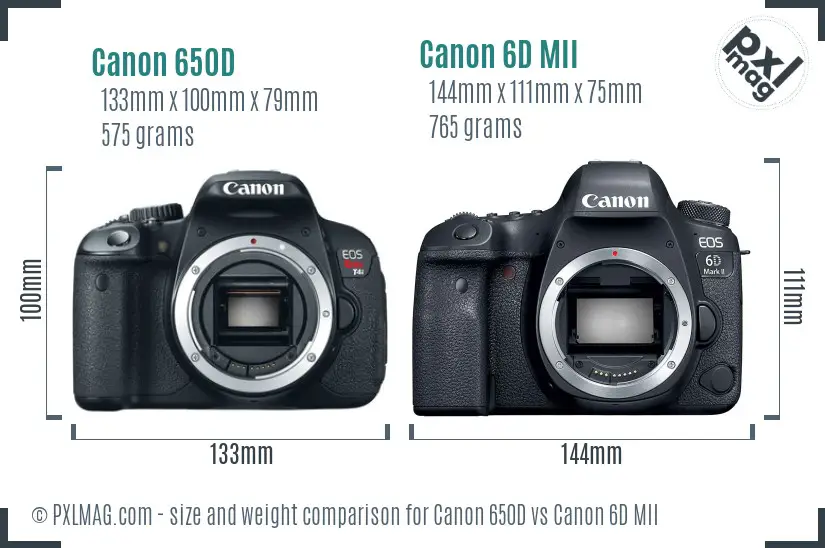 Canon 650D vs Canon 6D MII size comparison
