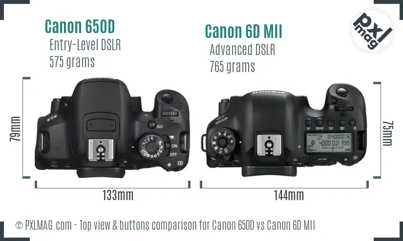 Canon 650D vs Canon 6D MII top view buttons comparison