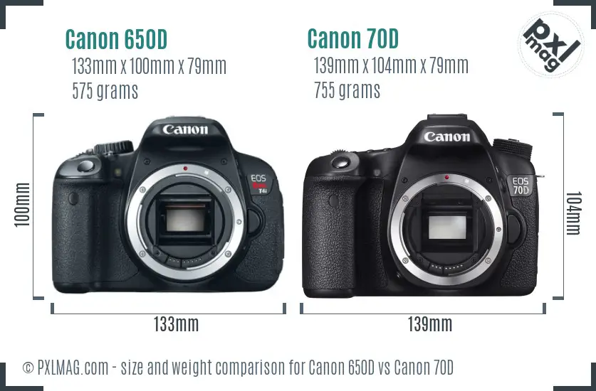 Canon 650D vs Canon 70D size comparison