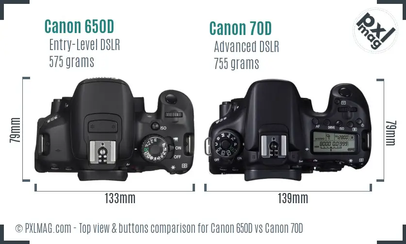 Canon 650D vs Canon 70D top view buttons comparison