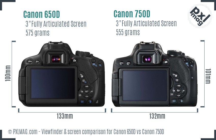 Canon 650D vs Canon 750D Screen and Viewfinder comparison