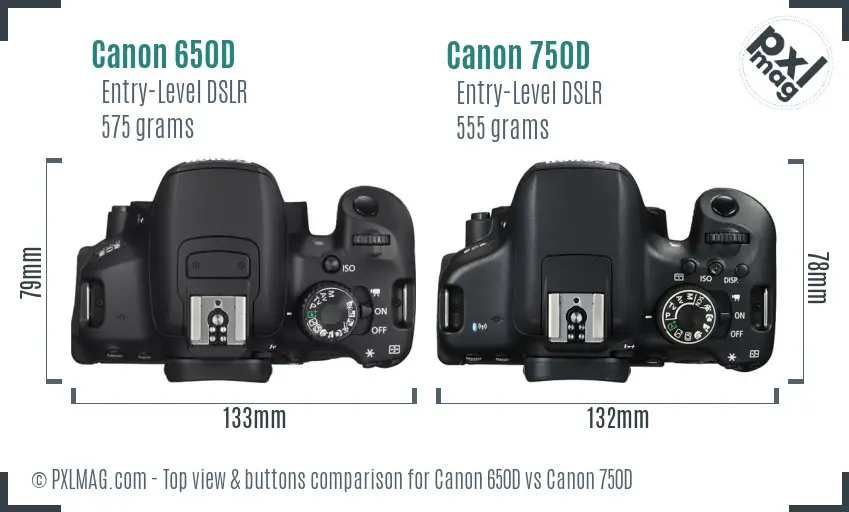 Canon 650D vs Canon 750D top view buttons comparison