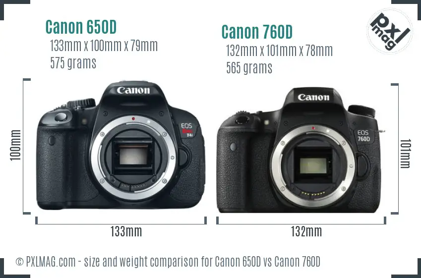 Canon 650D vs Canon 760D size comparison
