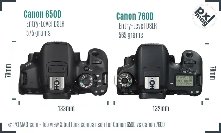 Canon 650D vs Canon 760D top view buttons comparison