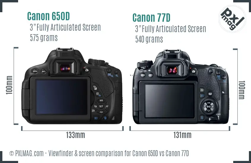 Canon 650D vs Canon 77D Screen and Viewfinder comparison