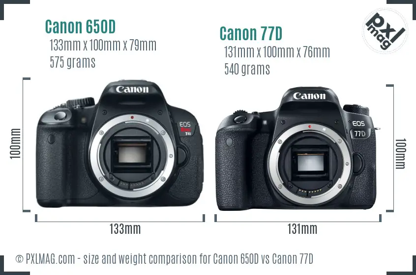 Canon 650D vs Canon 77D size comparison