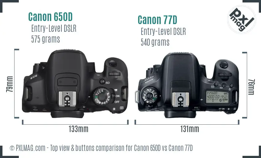 Canon 650D vs Canon 77D top view buttons comparison