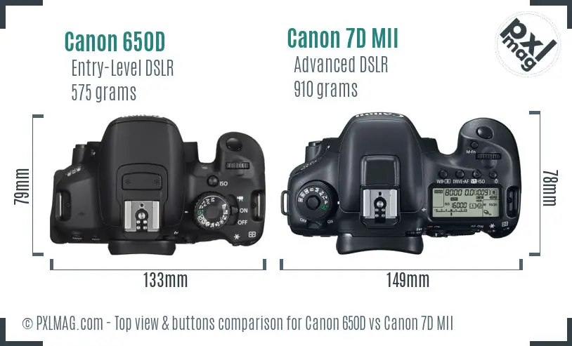 Canon 650D vs Canon 7D MII top view buttons comparison Canon 650D vs Canon 7D MII top view buttons comparison