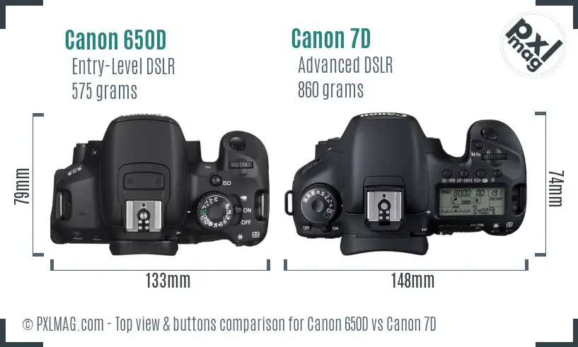 Canon 650D vs Canon 7D top view buttons comparison Canon 650D vs Canon 7D top view buttons comparison