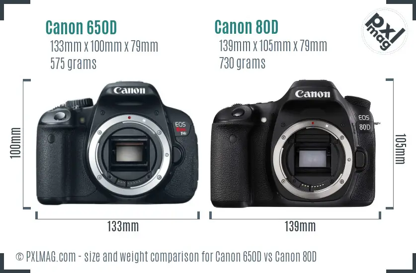Canon 650D vs Canon 80D size comparison Canon 650D vs Canon 80D size comparison