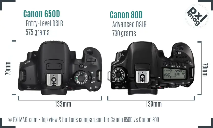 Canon 650D vs Canon 80D top view buttons comparison Canon 650D vs Canon 80D top view buttons comparison