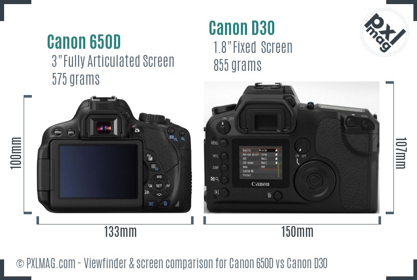 Canon 650D vs Canon D30 Screen and Viewfinder comparison
