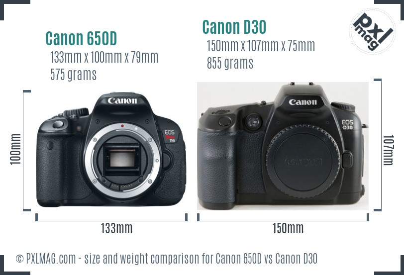 Canon 650D vs Canon D30 size comparison