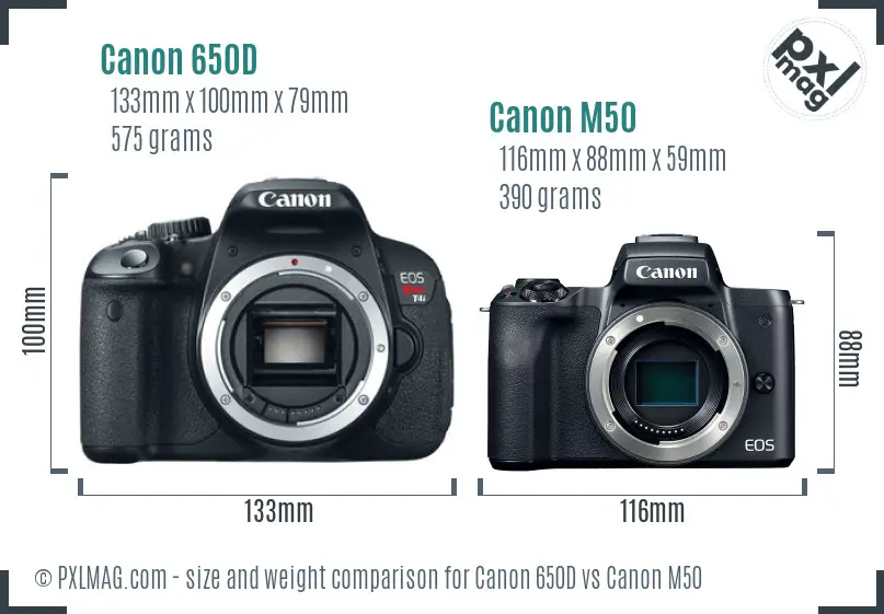 Canon 650D vs Canon M50 size comparison